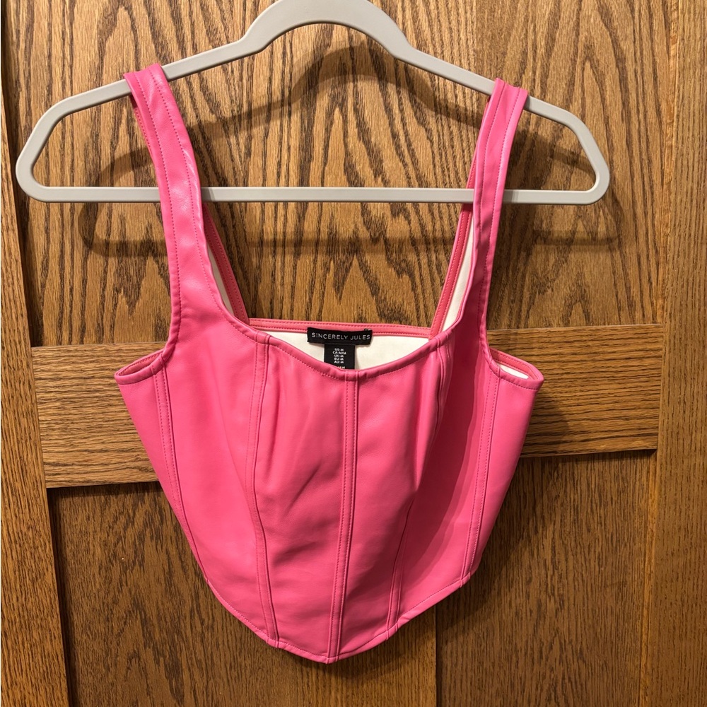 Pink leather tank top